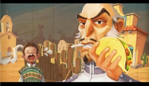 De gemene kapitein Diaz steelt een taco van een kind